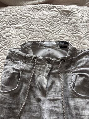 Sandwich Women's Cropped Linen Blend Pants in Light Gray